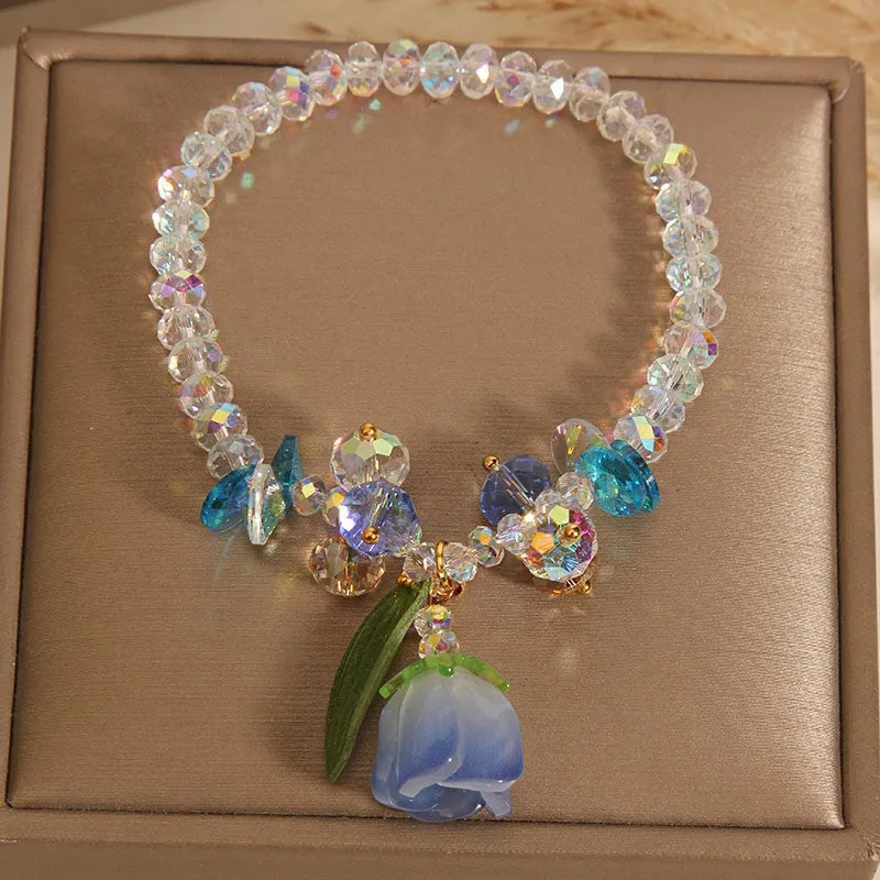 Lily Crystal Bracelet in pink artificial crystal with Japan South Korea style design