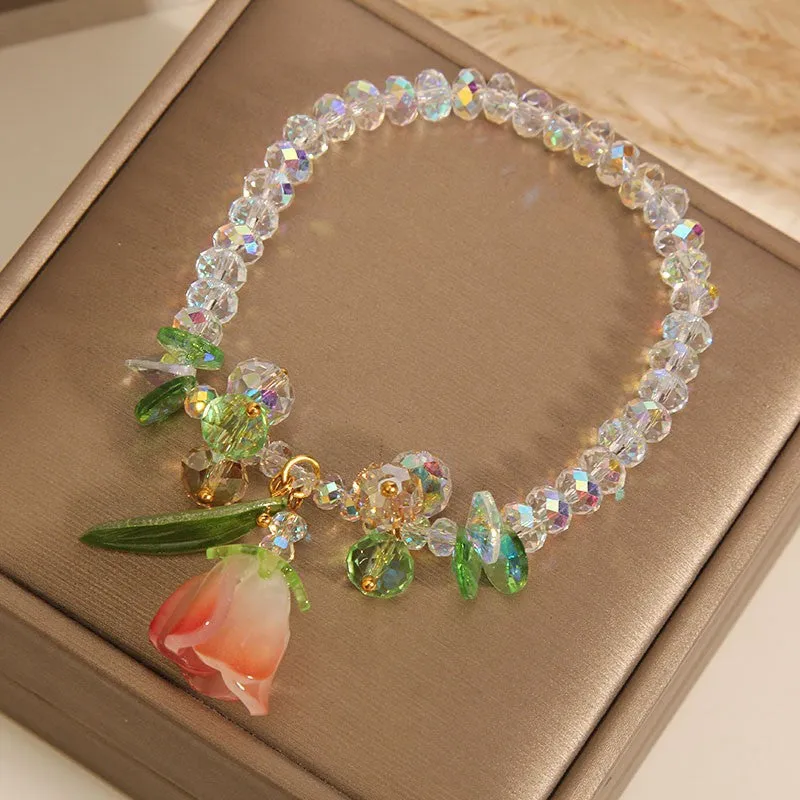 Lily Crystal Bracelet in pink artificial crystal with Japan South Korea style design