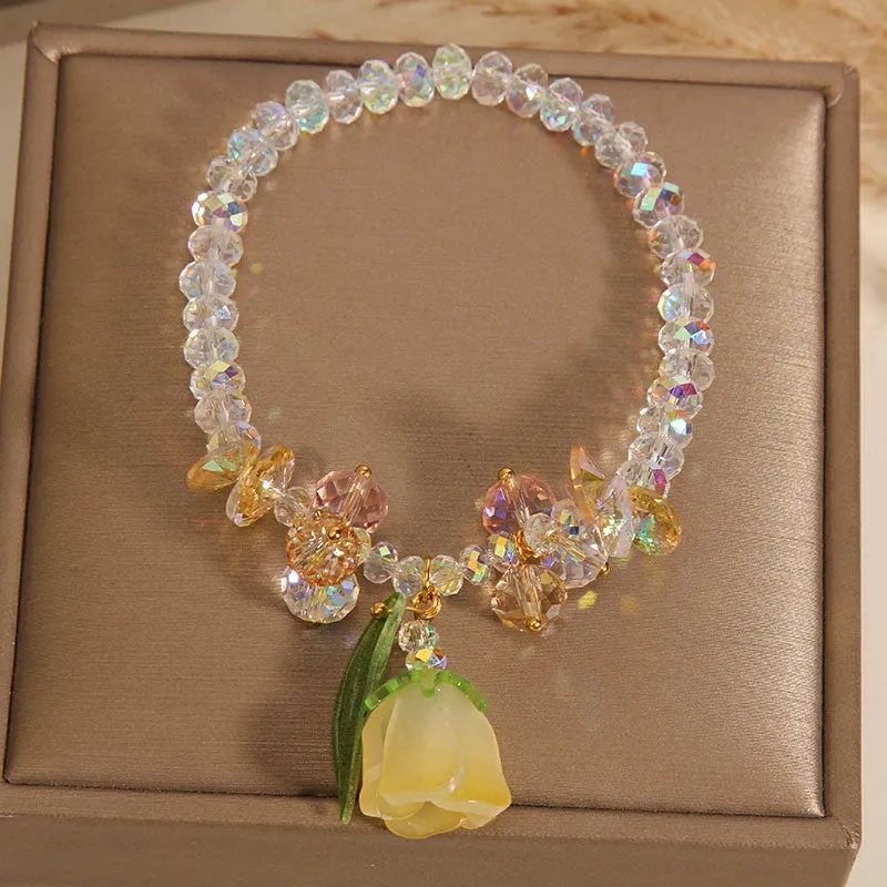 Lily Crystal Bracelet in pink artificial crystal with Japan South Korea style design