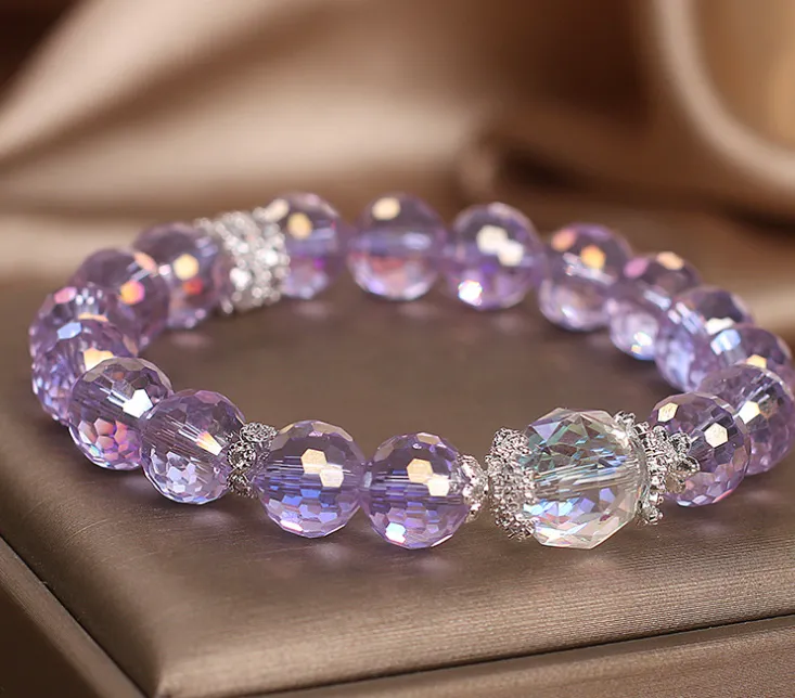 Austrian amethyst style artificial crystal bracelet in purple for women light luxury minority design