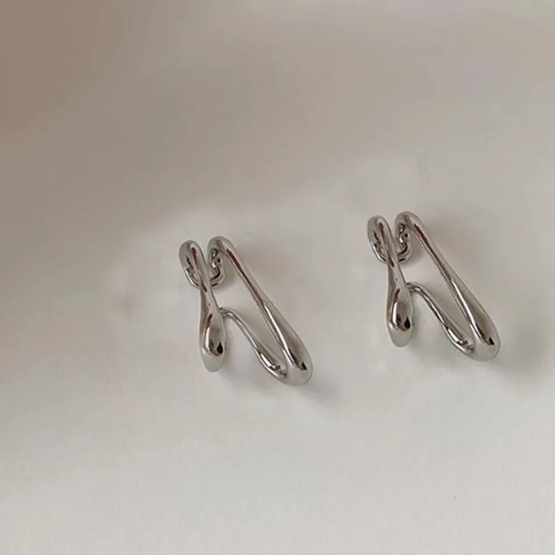 Double-layer geometric line copper ear clip earrings in gold and silver finish for women