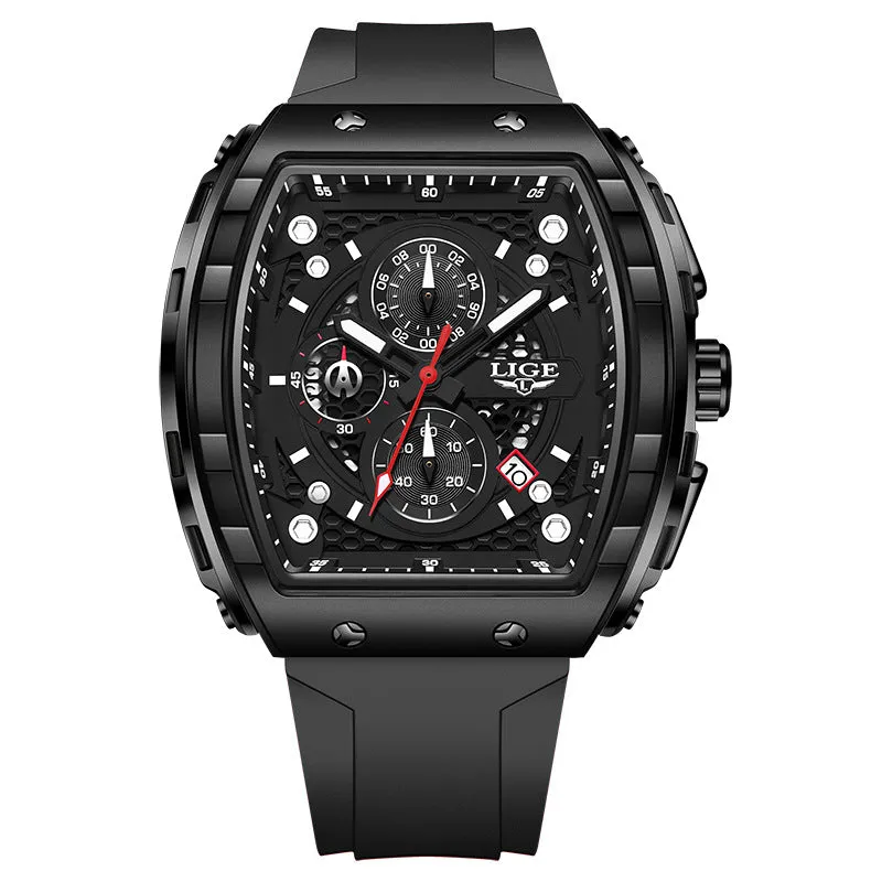 Men's sports quartz watch with 50mm luminous dial and mineral glass mirror, available in multiple colours