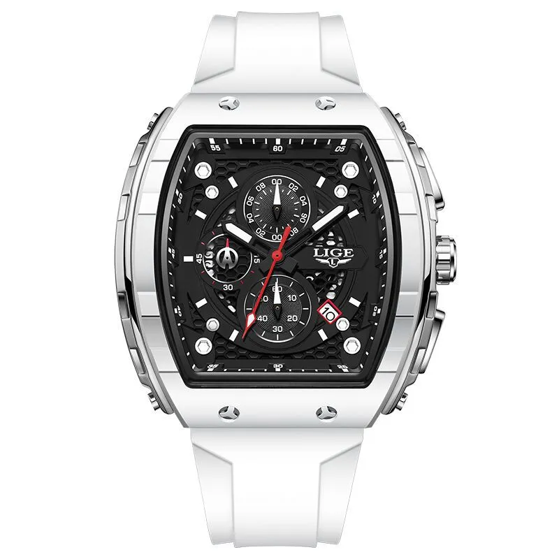 Men's sports quartz watch with 50mm luminous dial and mineral glass mirror, available in multiple colours