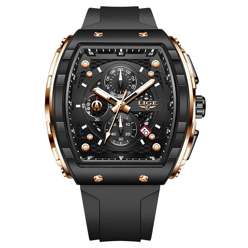 Men's sports quartz watch with 50mm luminous dial and mineral glass mirror, available in multiple colours