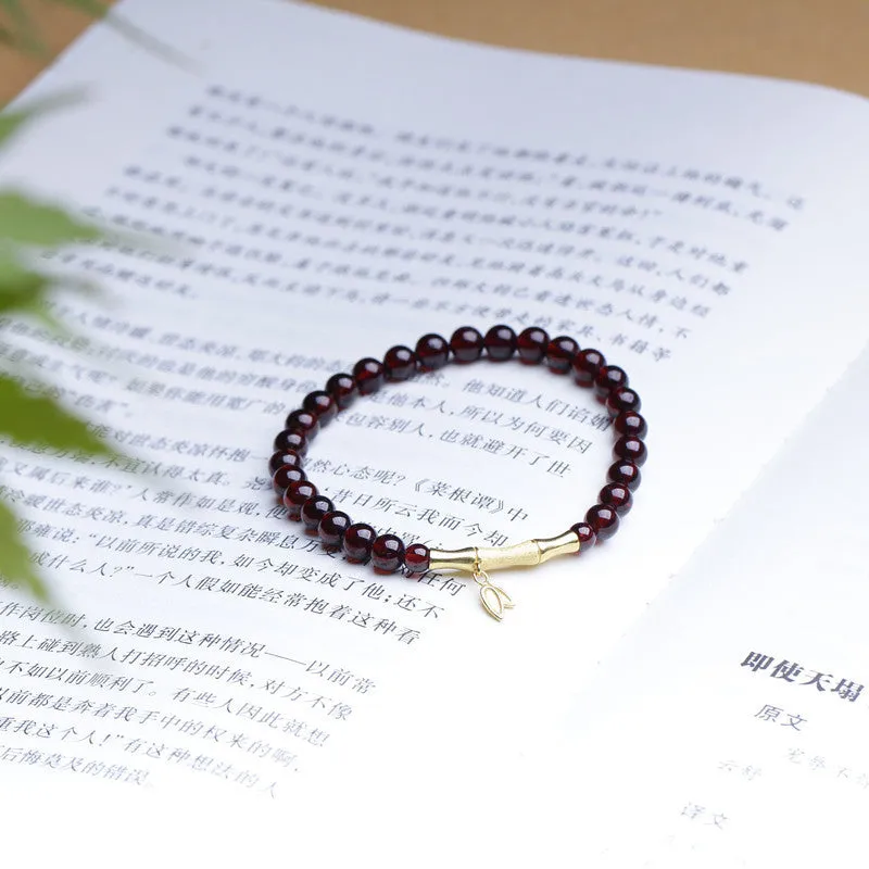 6mm garnet bamboo joint single ring bracelet with manual processing in copper or silver finish