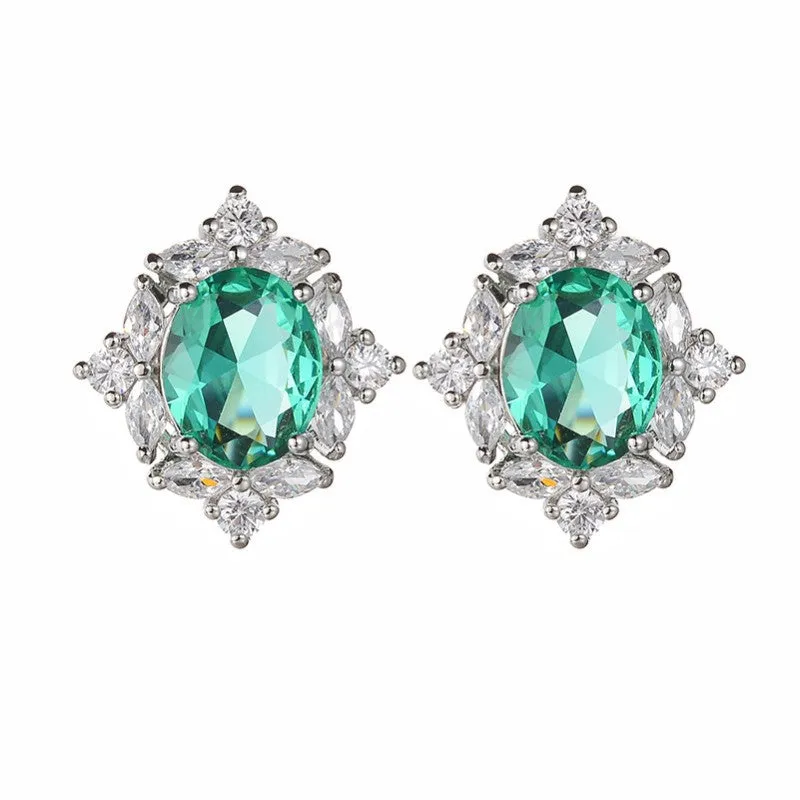 Retro copper oval clip-on earrings with green coloured gem and zircon inlay