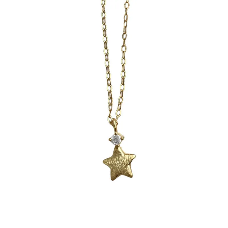 S925 sterling silver star zirconium pendant necklace brushed finish plain silver option women jewellery
