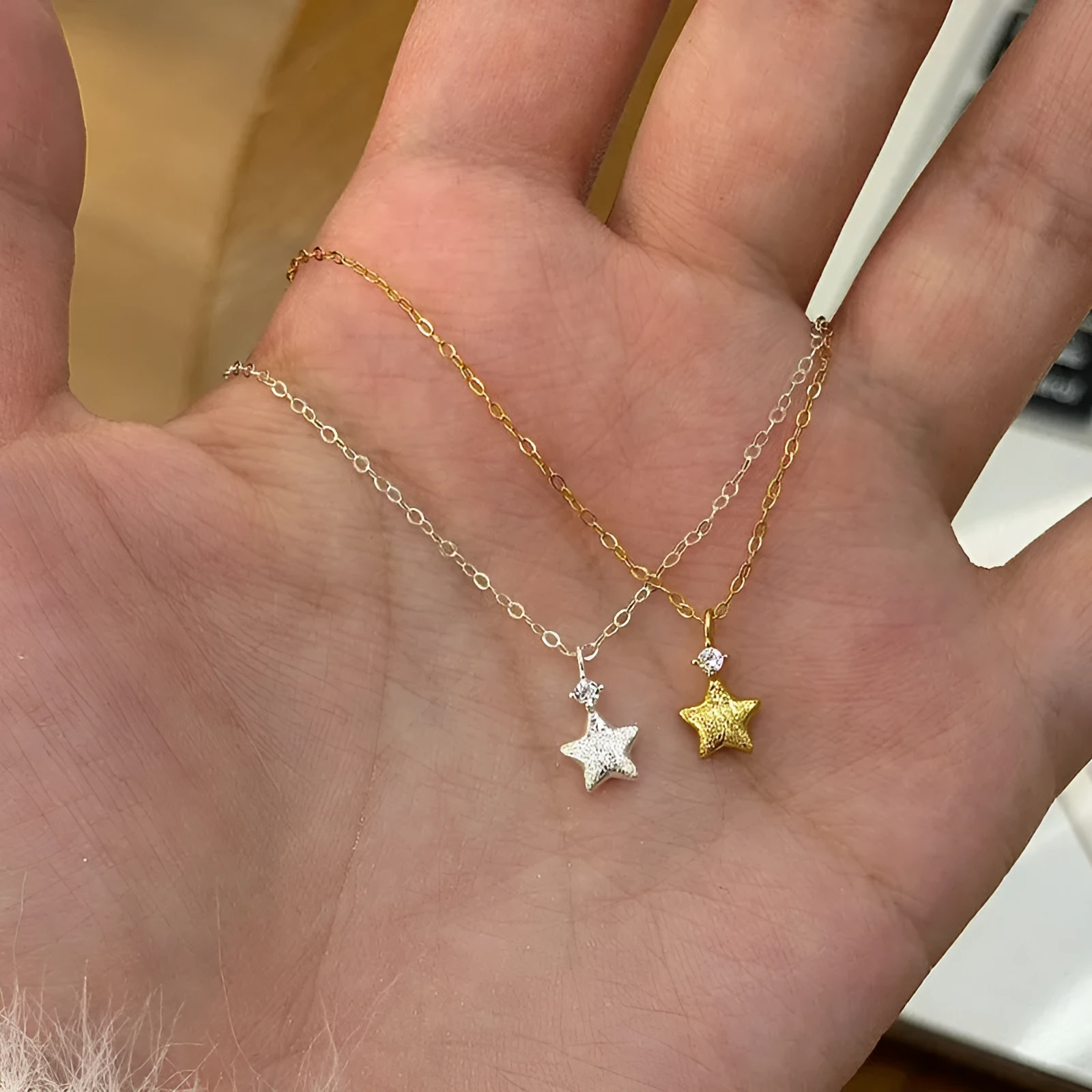 S925 sterling silver star zirconium pendant necklace brushed finish plain silver option women jewellery