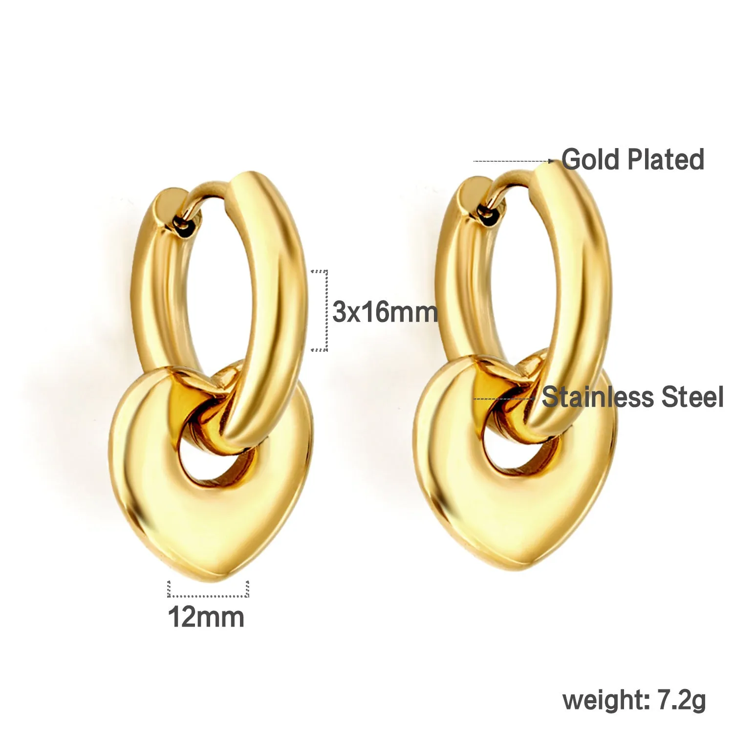 Electroplated 18K gold stainless steel earrings with heart star and geometric shapes