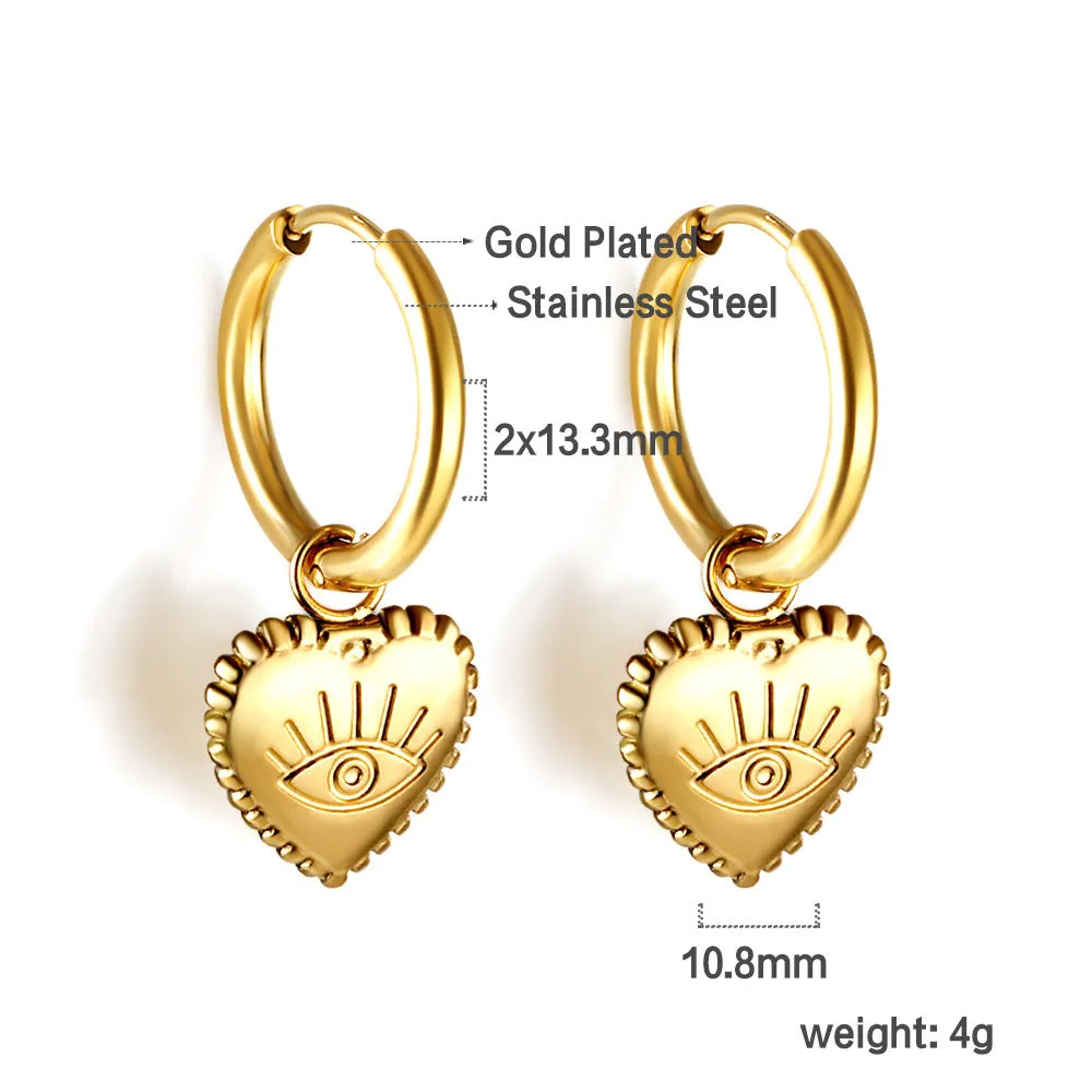 Electroplated 18K gold stainless steel earrings with heart star and geometric shapes