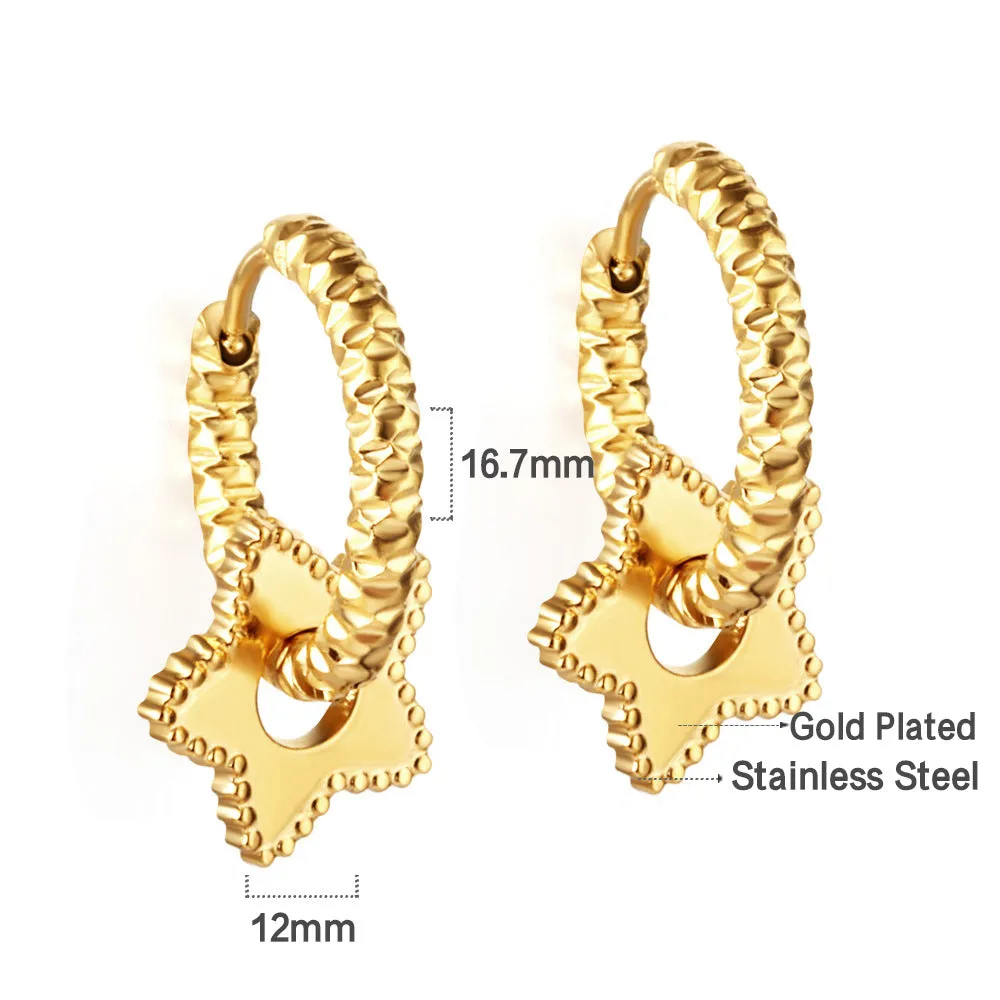 Electroplated 18K gold stainless steel earrings with heart star and geometric shapes