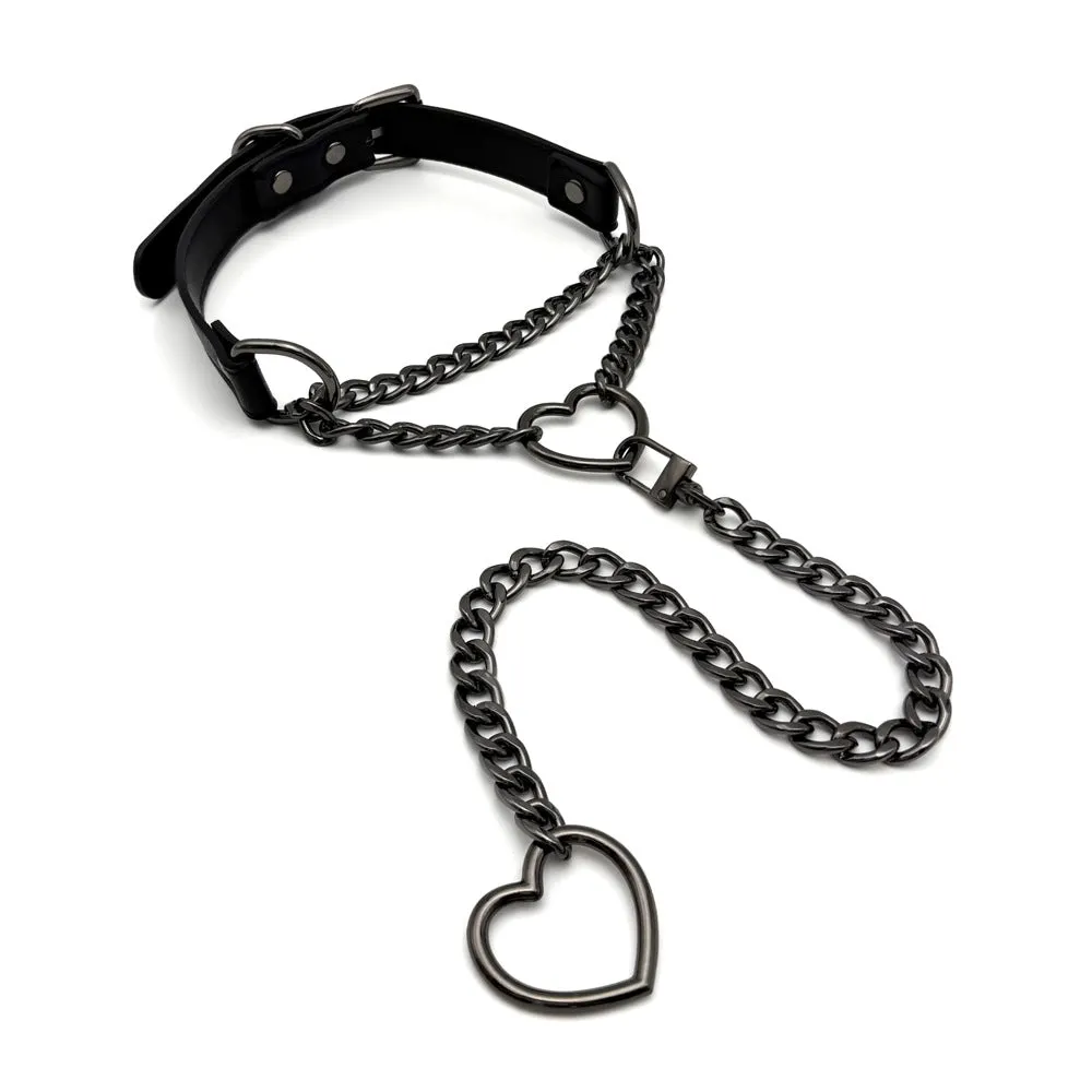 European American personalized love neckband in leather for men and women couple choker black gold