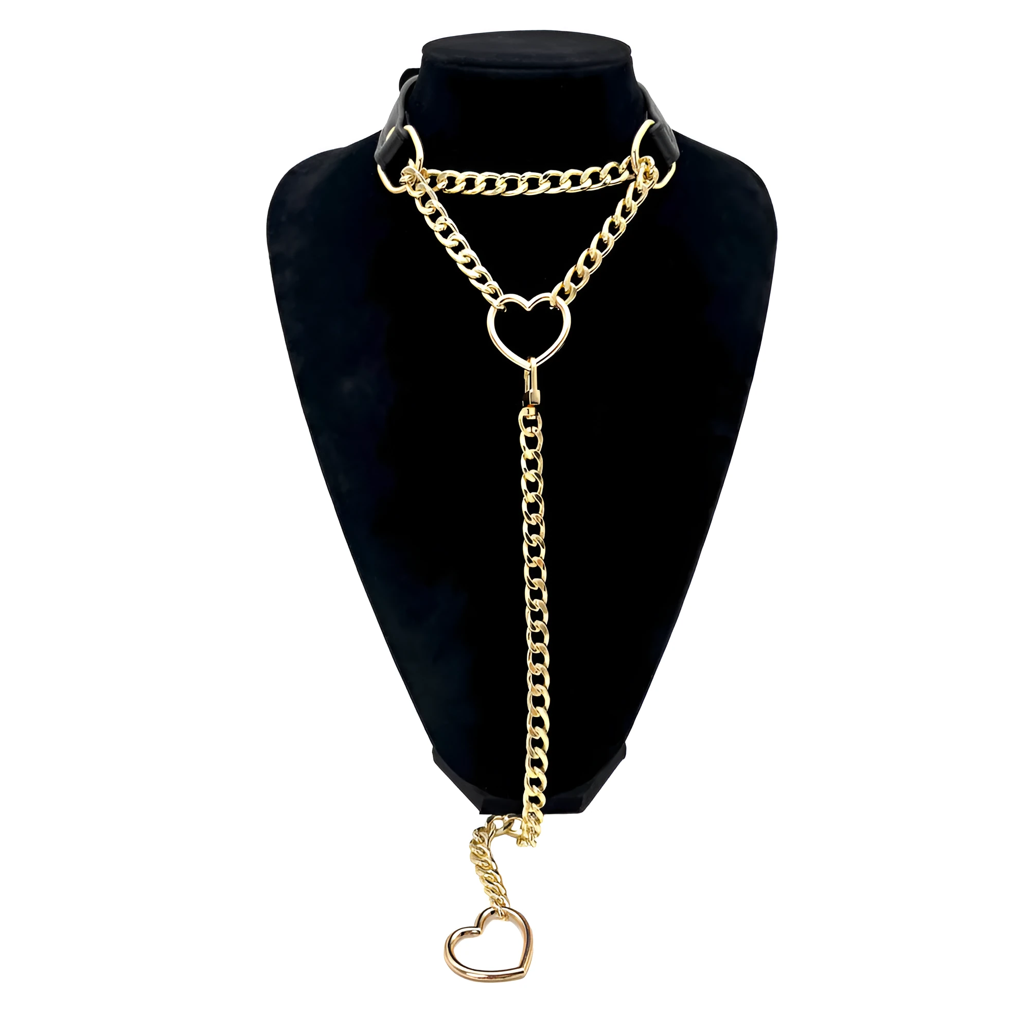 European American personalized love neckband in leather for men and women couple choker black gold