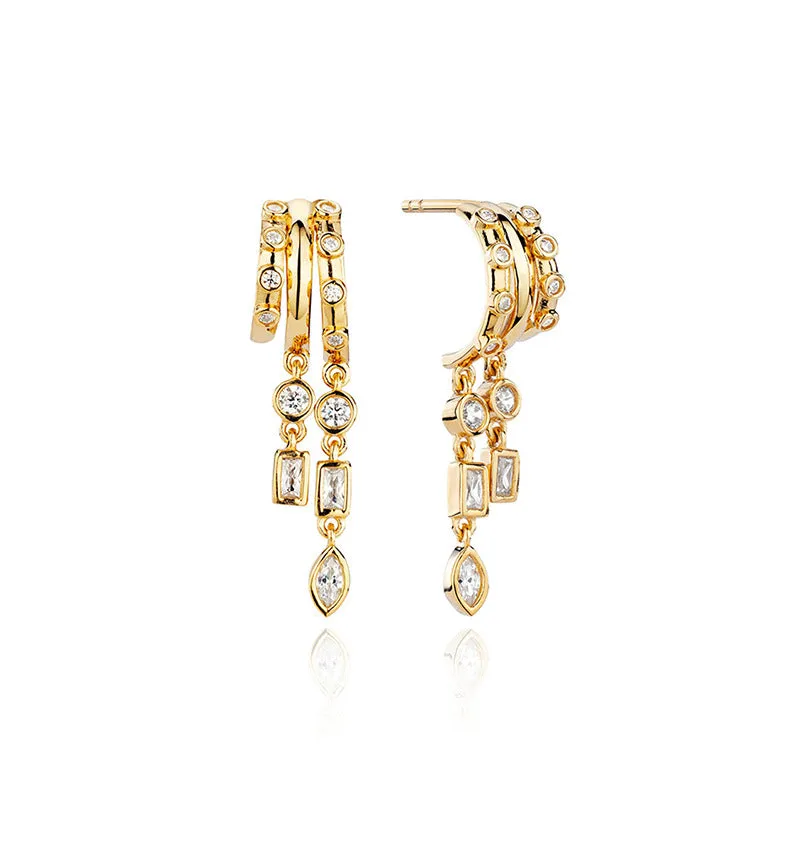 925 silver geometric diamond overlay rivet earrings in 18K gold finish