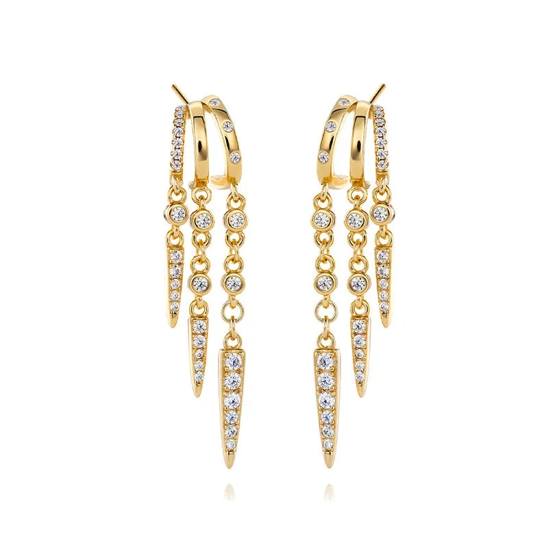 925 silver geometric diamond overlay rivet earrings in 18K gold finish