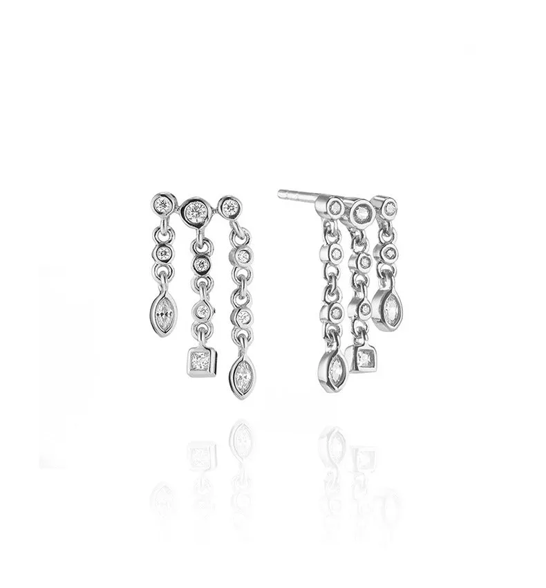 925 silver geometric diamond overlay rivet earrings in 18K gold finish