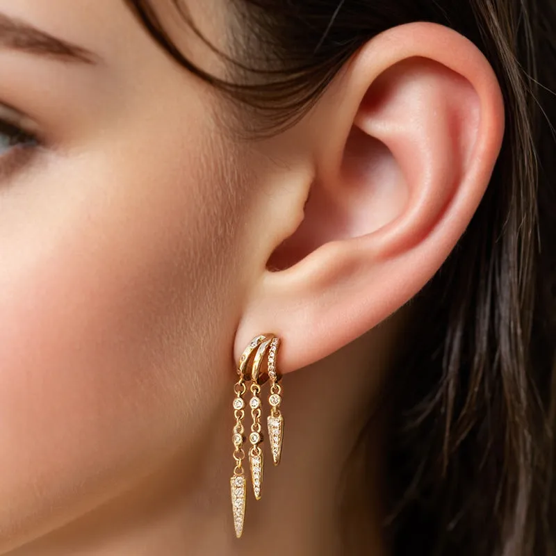 925 silver geometric diamond overlay rivet earrings in 18K gold finish