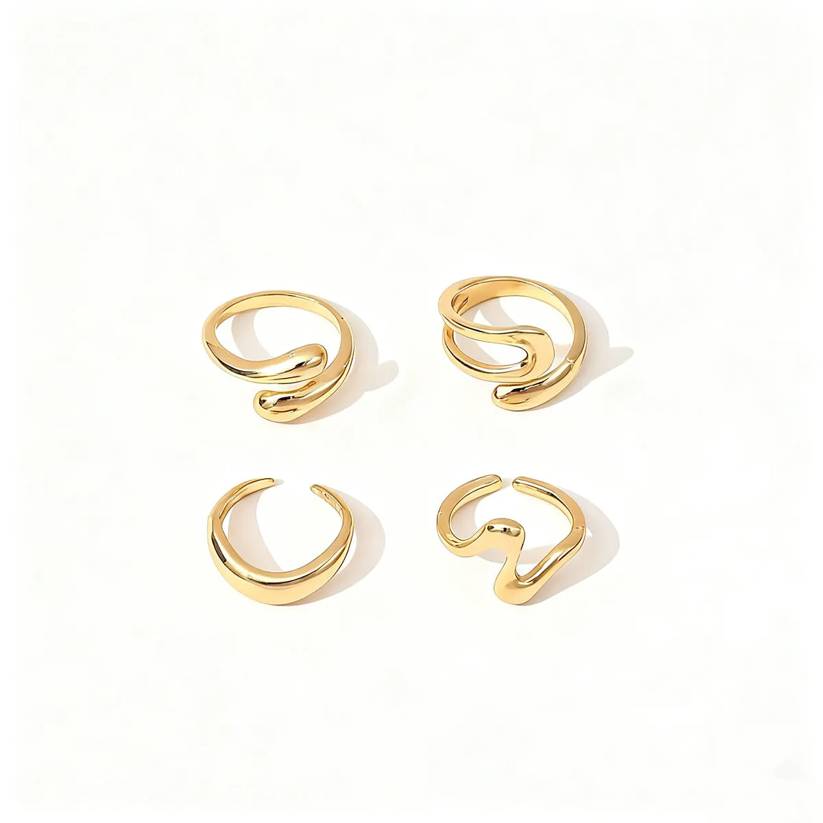 Geometric open ring set in gold and silver electroplated metal, two styles, for women