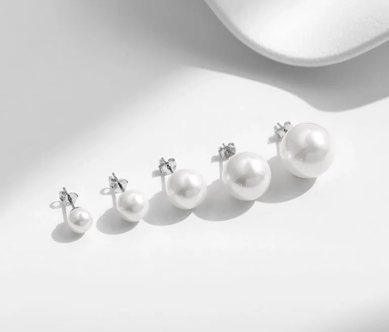 Light luxury French pearl earrings for women in 925 sterling silver with diamond setting, available in 6mm to 14mm sizes