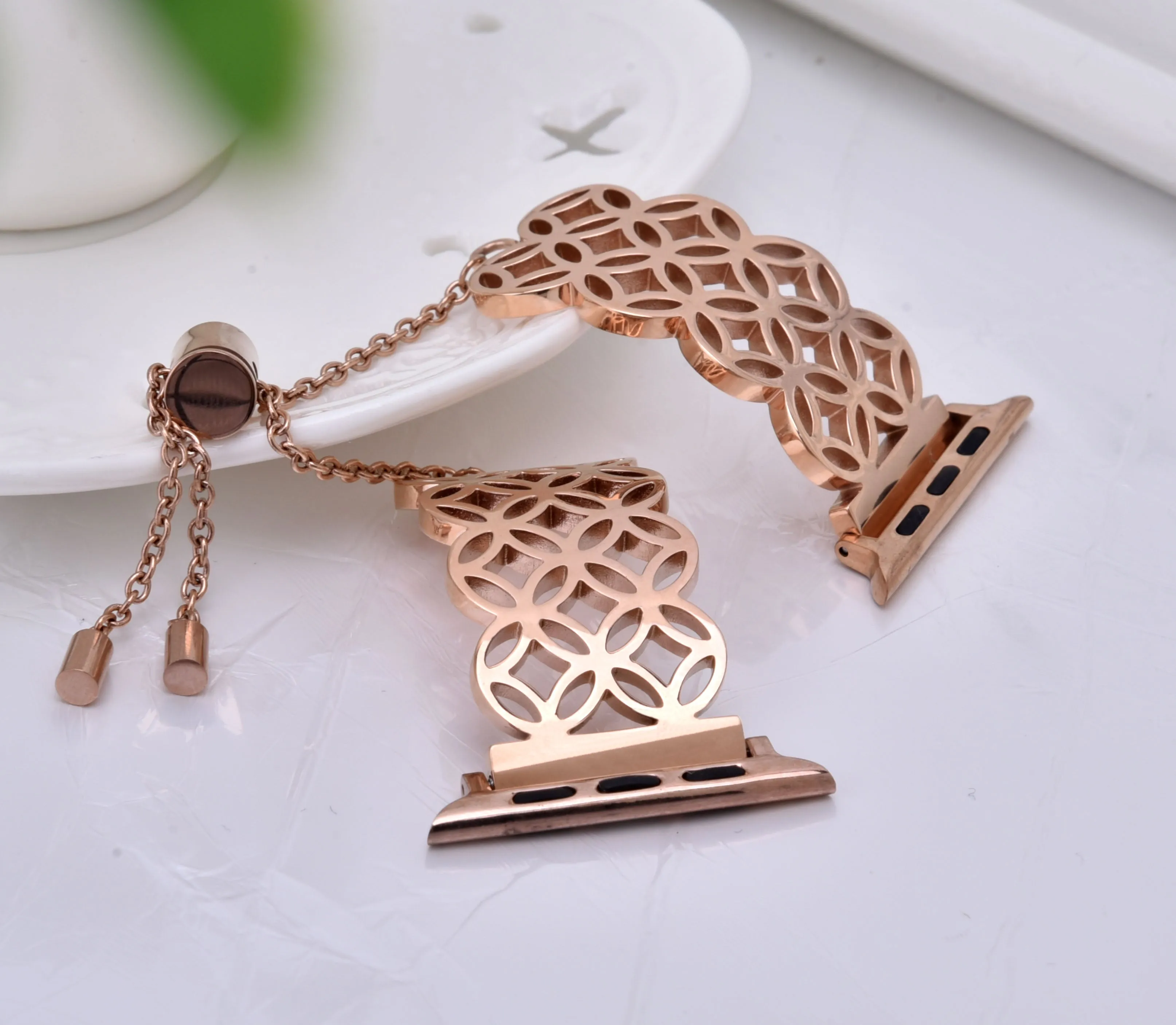 316L stainless steel butterfly flower watch strap for Apple Watch, silver colour, 42mm size