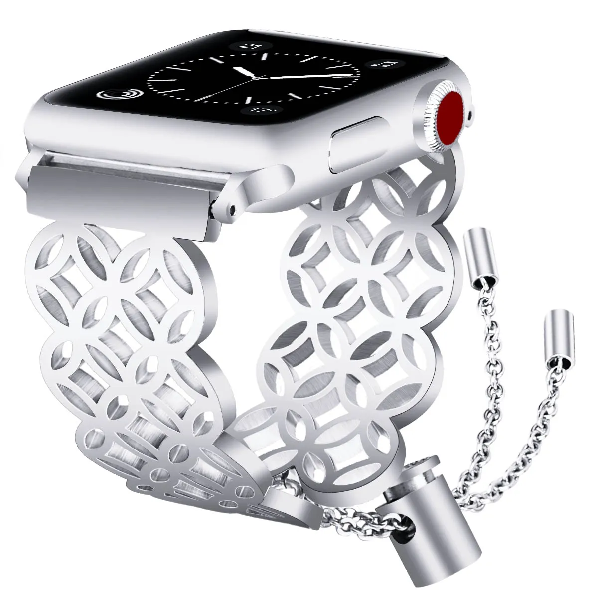 316L stainless steel butterfly flower watch strap for Apple Watch, silver colour, 42mm size