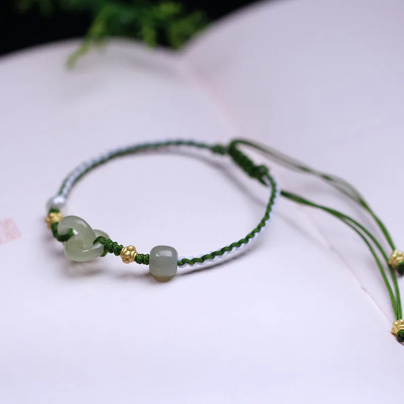 DIY woven bracelet with Hetian jade pendant and hollow national tide design on flexible wire