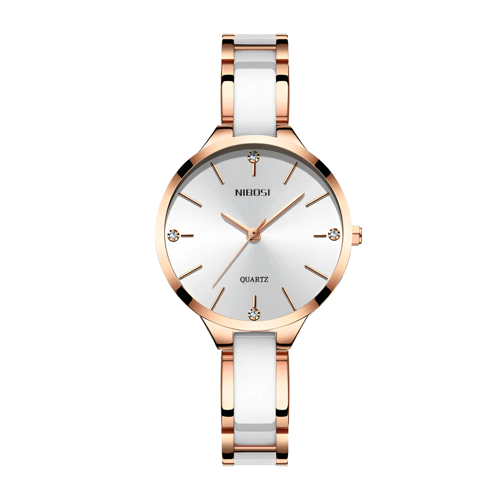 Rhinestone ceramic quartz ladies watch with 33mm dial, stainless steel and ceramic strap, black colour option