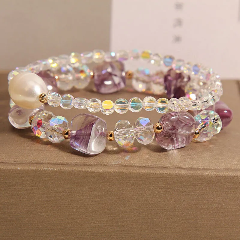 Women's crystal irregular stone bracelet with rhinestone accents available in purple colour