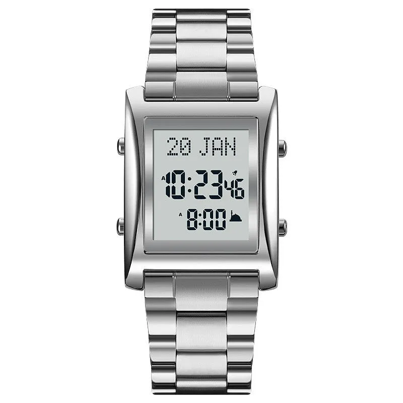 SKMEI 1815 Muslim Islamic Azan prayer watch with Qibla direction, stainless steel case, digital display