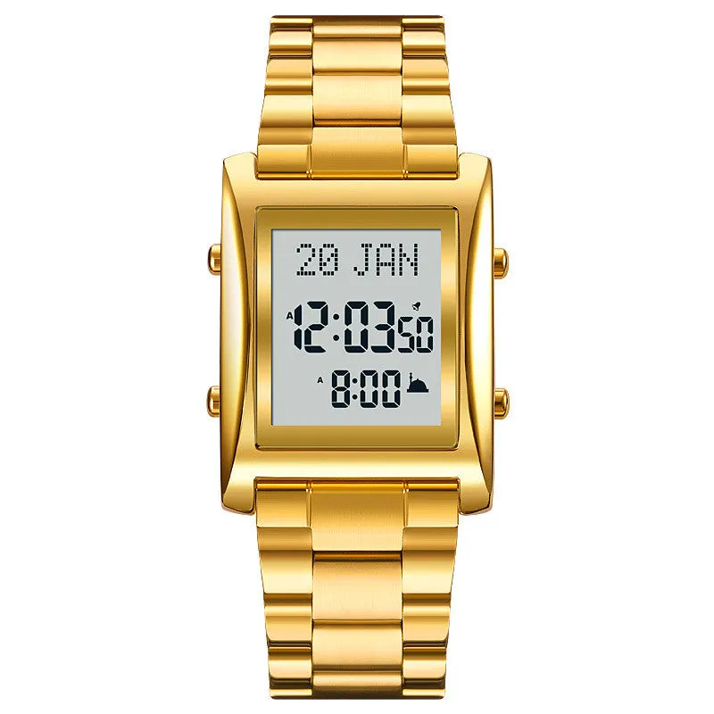 SKMEI 1815 Muslim Islamic Azan prayer watch with Qibla direction, stainless steel case, digital display