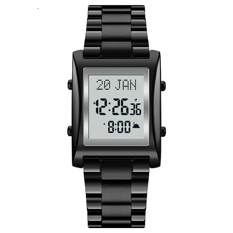 SKMEI 1815 Muslim Islamic Azan prayer watch with Qibla direction, stainless steel case, digital display
