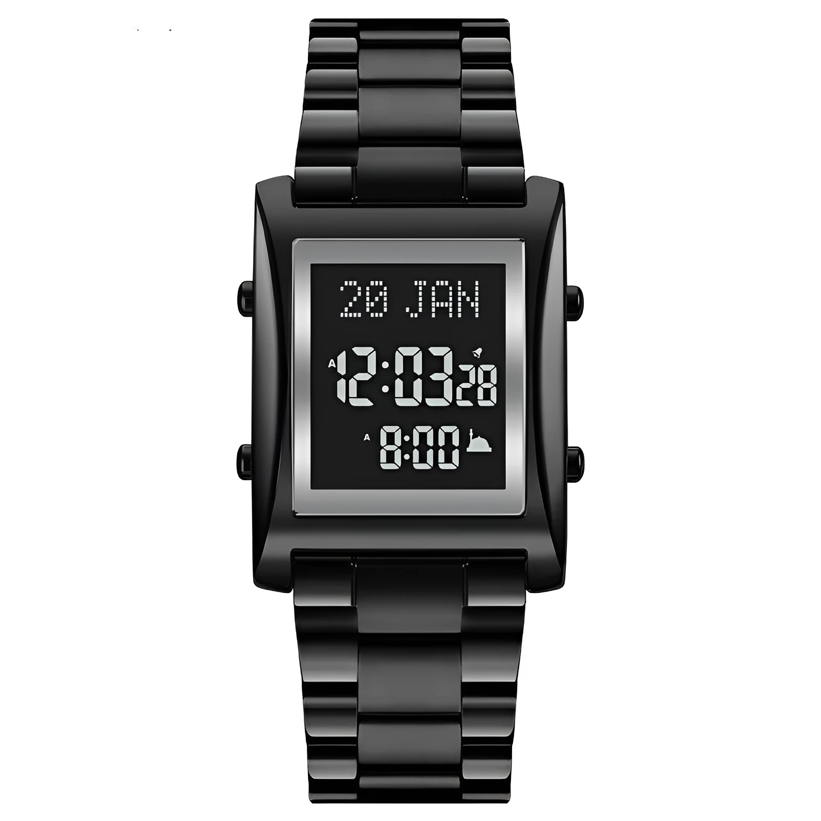 SKMEI 1815 Muslim Islamic Azan prayer watch with Qibla direction, stainless steel case, digital display