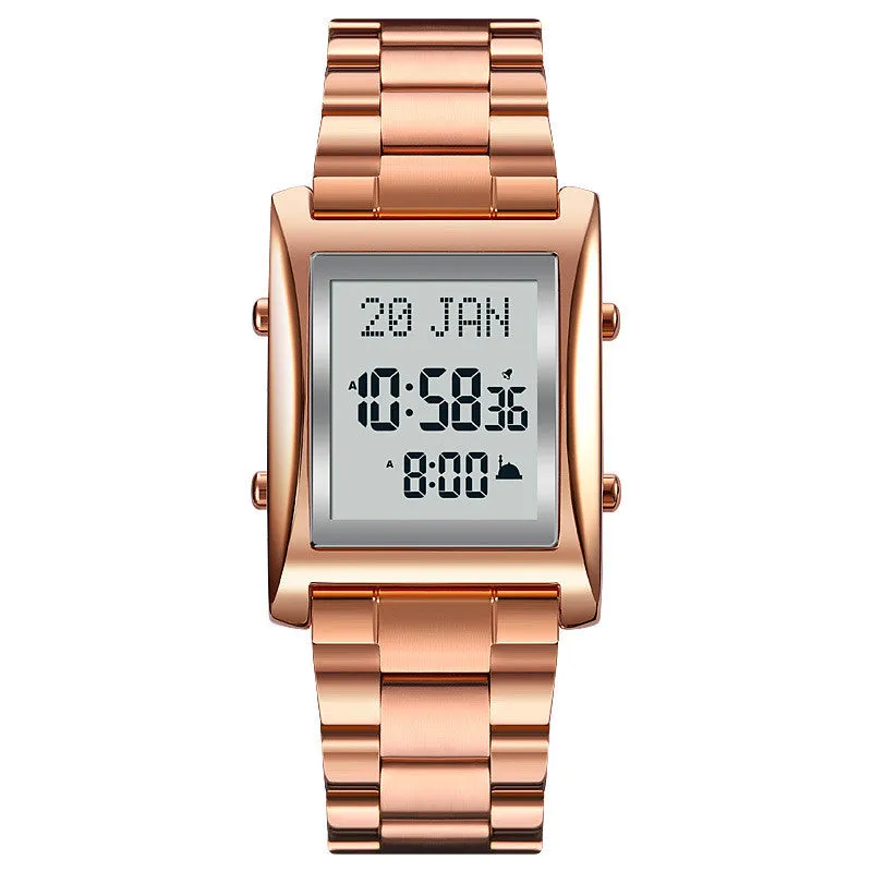 SKMEI 1815 Muslim Islamic Azan prayer watch with Qibla direction, stainless steel case, digital display