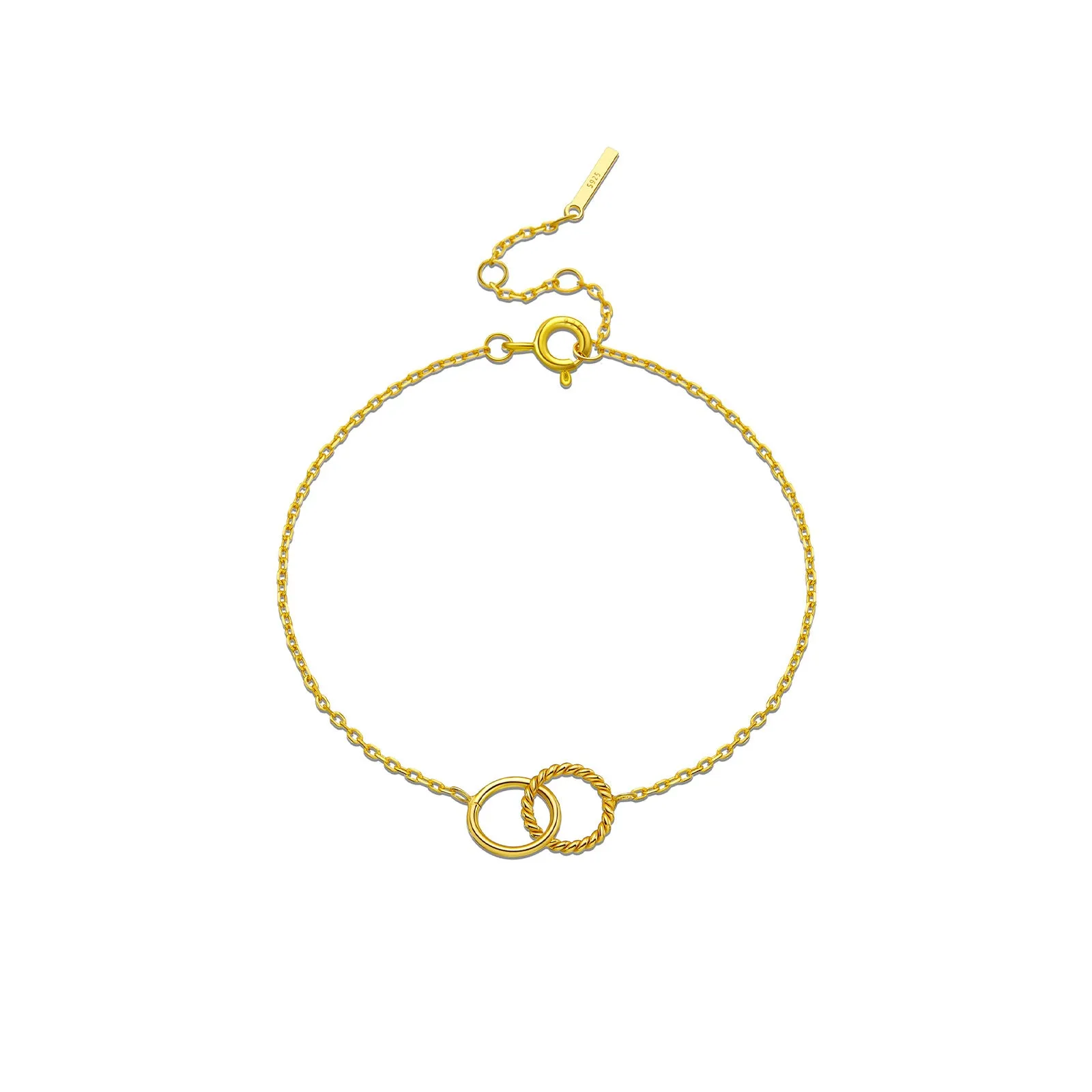 S925 sterling silver interlocking bracelet with round diamond inlay for women in 18K gold finish