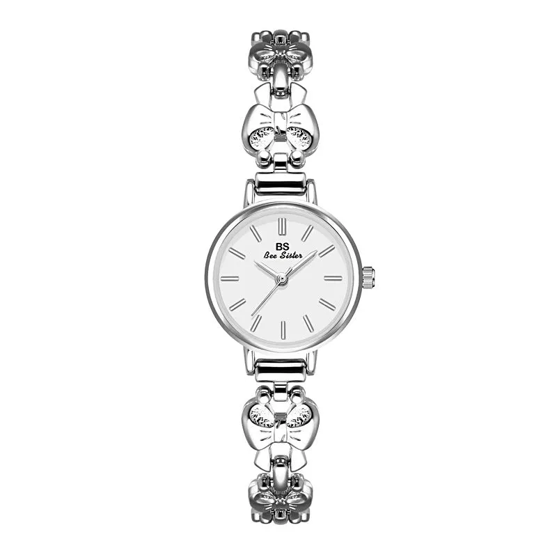 Women's retro French style alloy watch with 7mm slim case in golden white finish