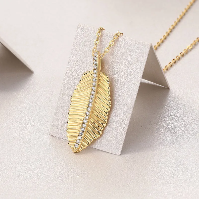 S925 silver moissanite gold leaf pendant necklace with snake chain and adjustable 40+5 cm length