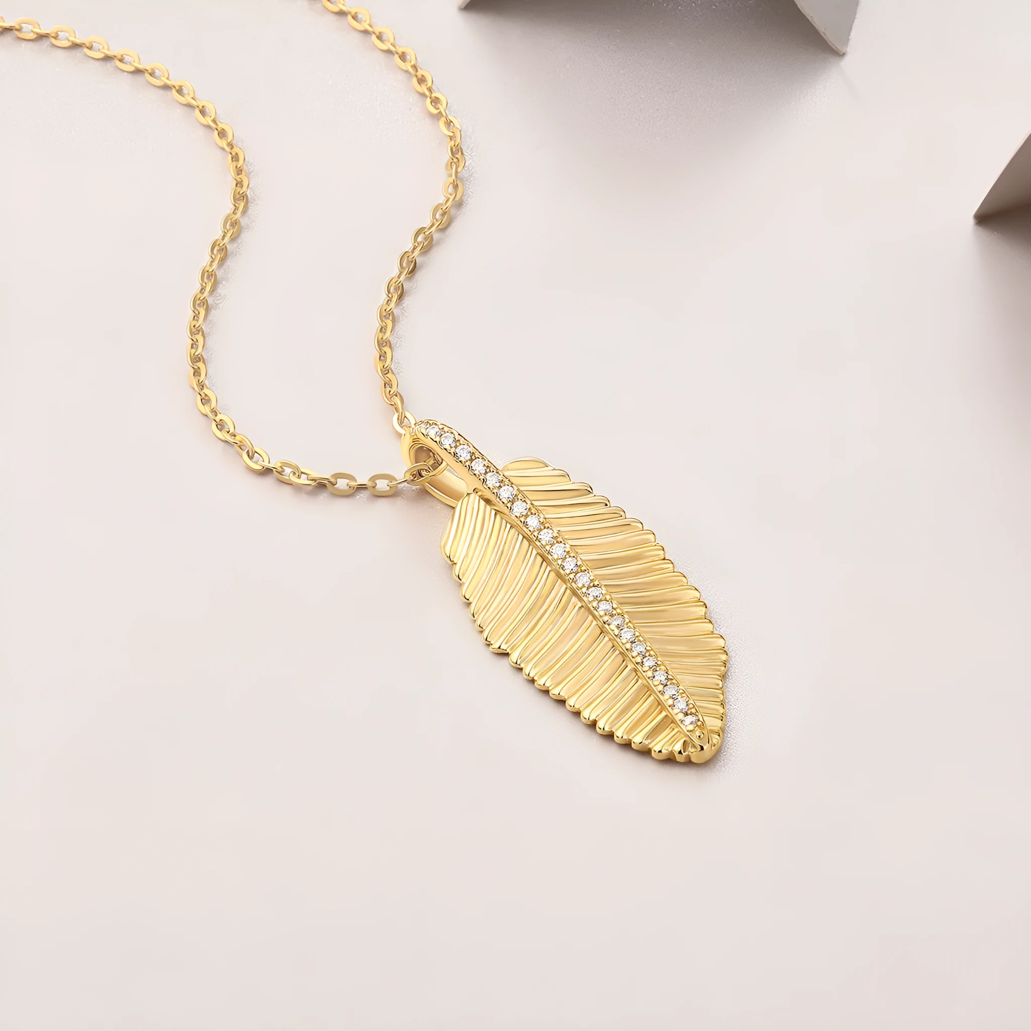 S925 silver moissanite gold leaf pendant necklace with snake chain and adjustable 40+5 cm length