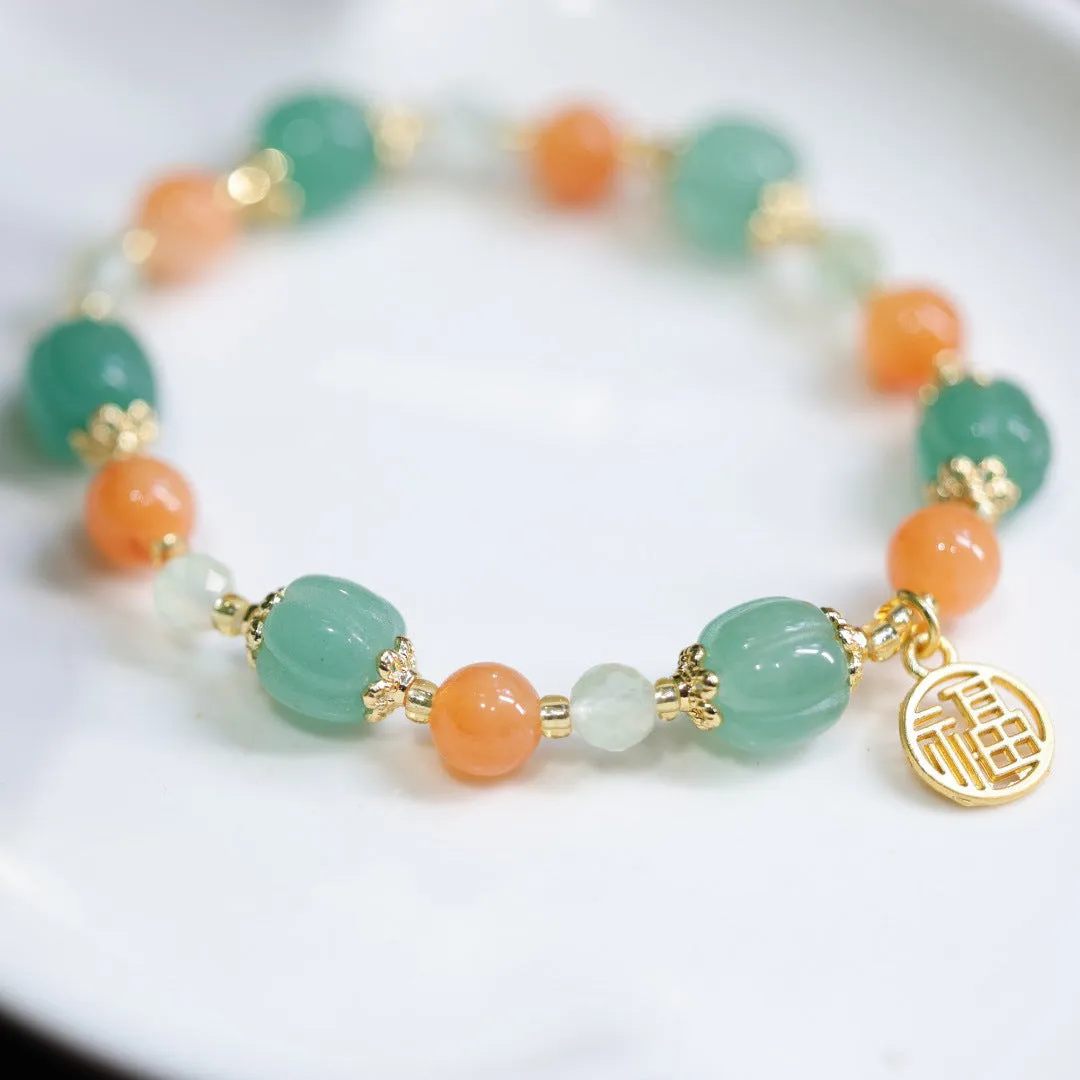 Traditional Chinese style Jinsi Jade bracelet with Duobao pumpkin bead for 14-16.5cm wrist