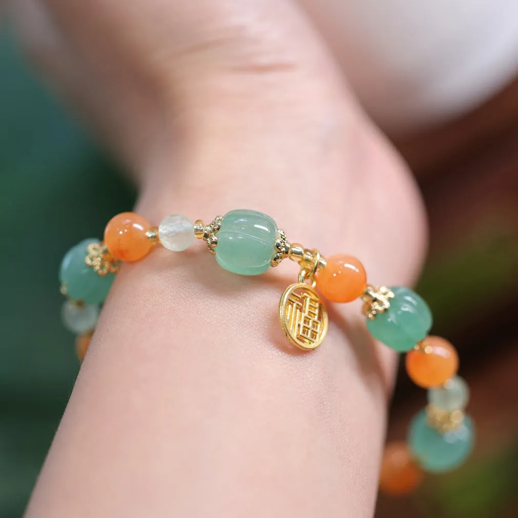 Traditional Chinese style Jinsi Jade bracelet with Duobao pumpkin bead for 14-16.5cm wrist