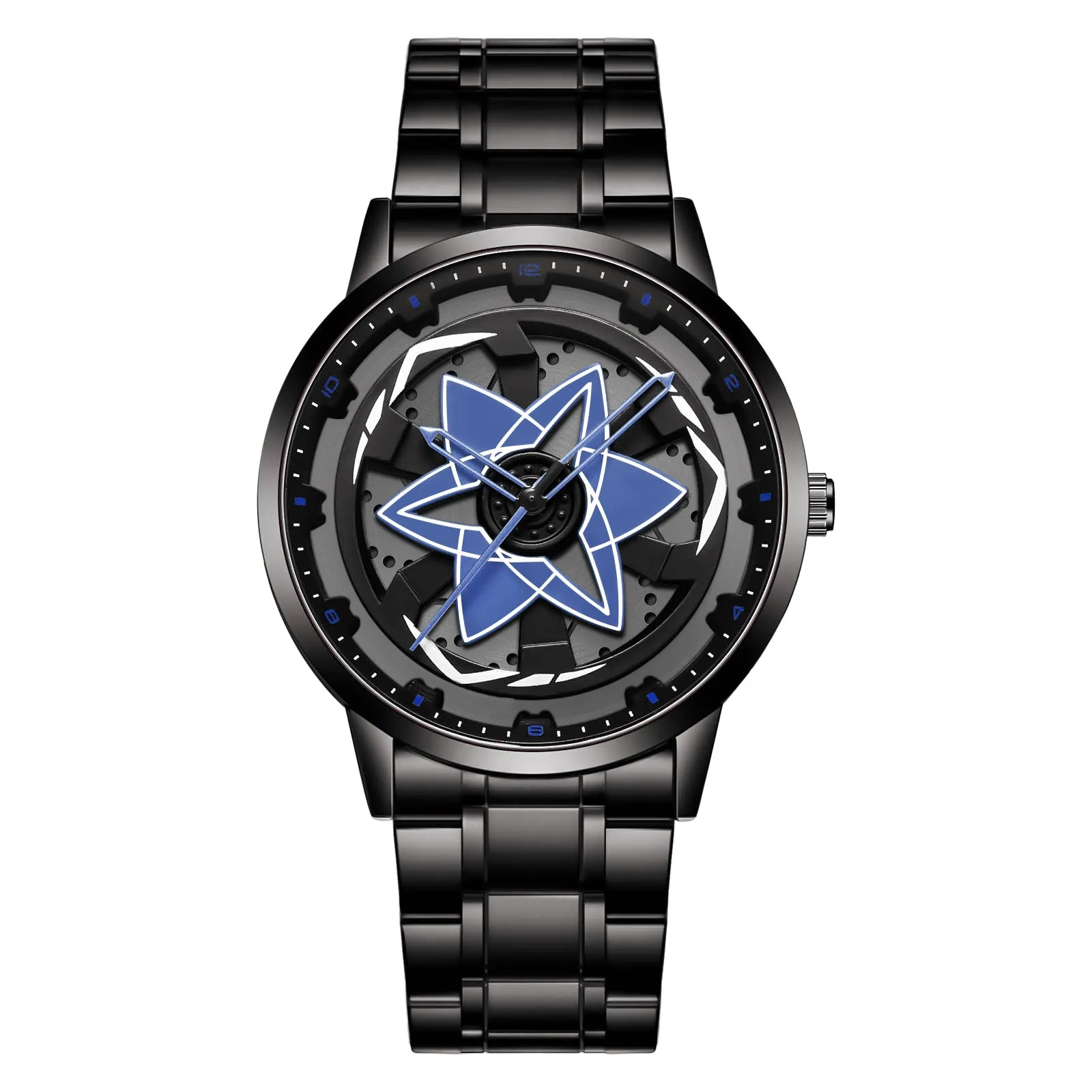 Creative waterproof rotating hub watch for men, 42mm dial, 3D hollow design, LT07 blue colour
