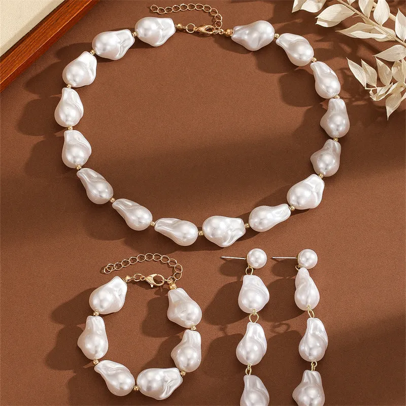 Baroque fashion irregular imitation pearl collarbone chain set with teardrop shapes