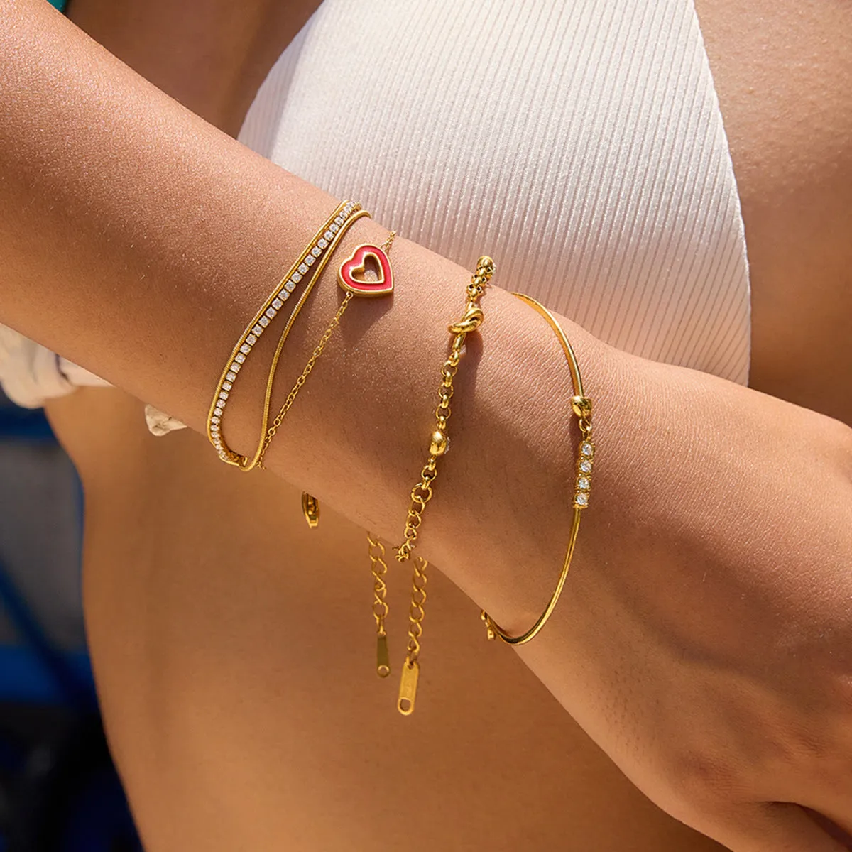 Stainless steel geometric drip oil love bracelet for women electroplated finish