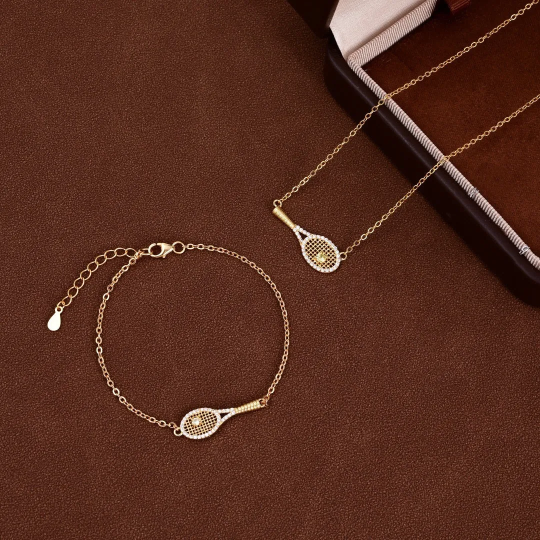 S925 silver grid tennis racket pendant necklace set with yellow diamond accent for women