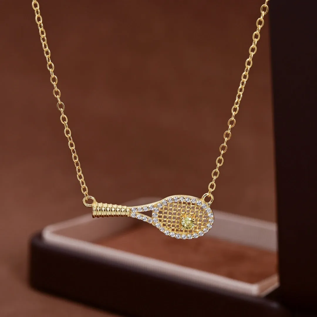 S925 silver grid tennis racket pendant necklace set with yellow diamond accent for women