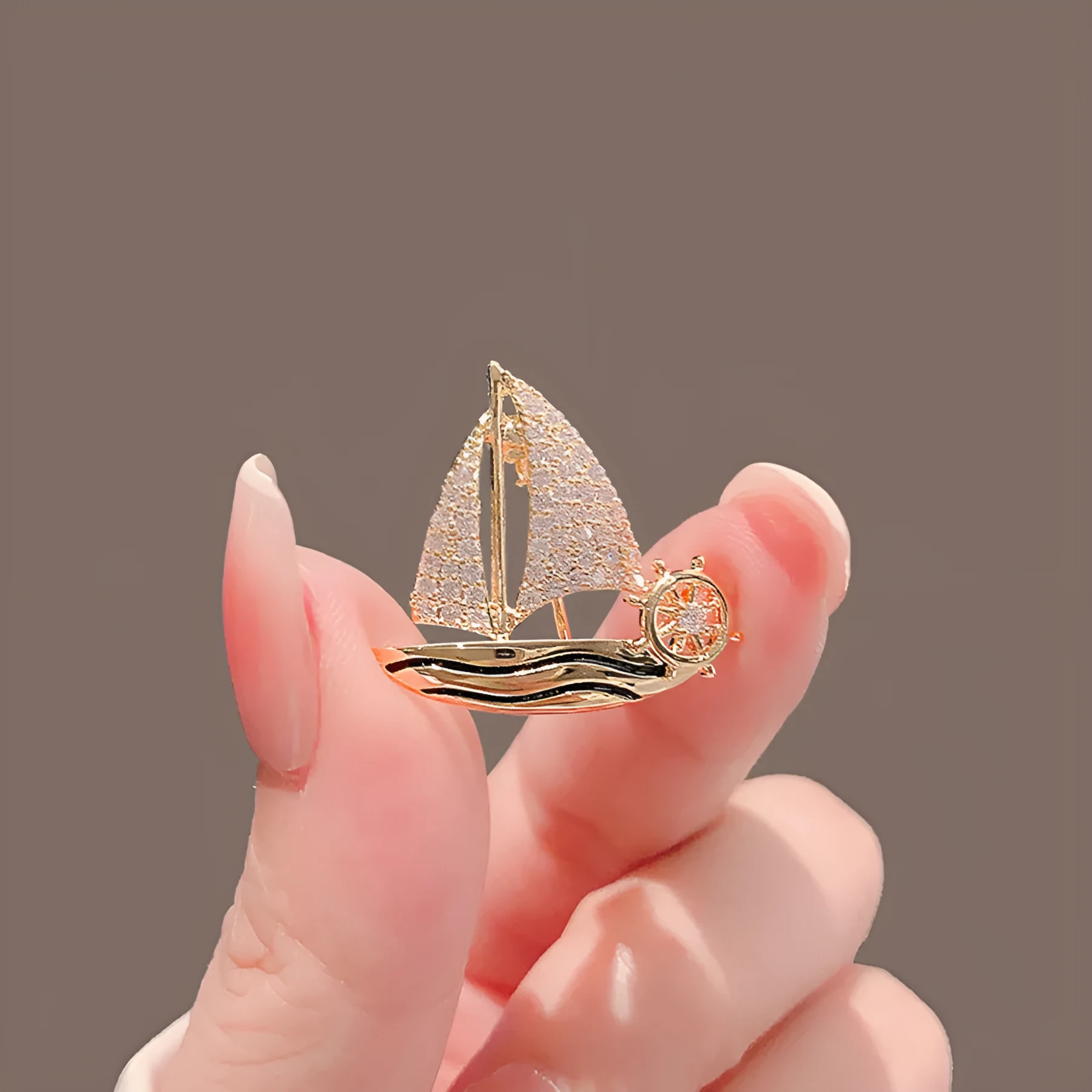 Women's alloy anti-exposure brooch with sailboat design in natural style, 5cm length