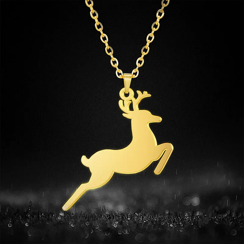 Deer pendant stainless steel necklace with titanium steel pendant electroplating finish in rose gold on white background