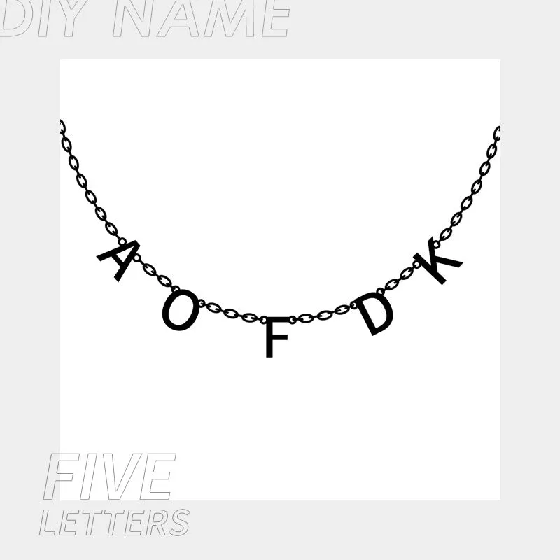 Personalised name necklace with custom initials in 14K Gold finish on 316L Titanium Steel chain, 40+5 cm adjustable length