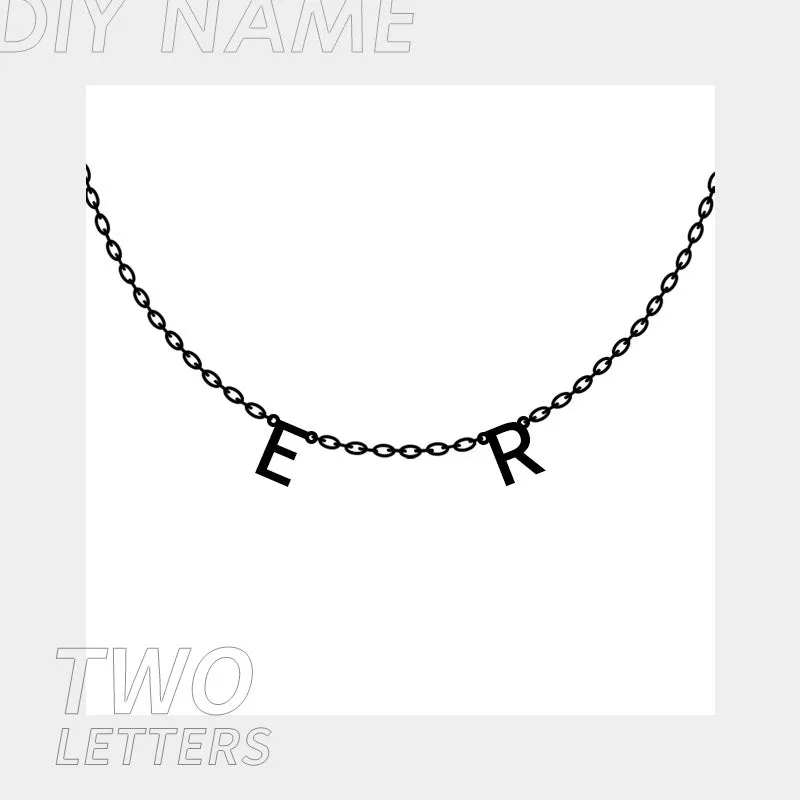 Personalised name necklace with custom initials in 14K Gold finish on 316L Titanium Steel chain, 40+5 cm adjustable length