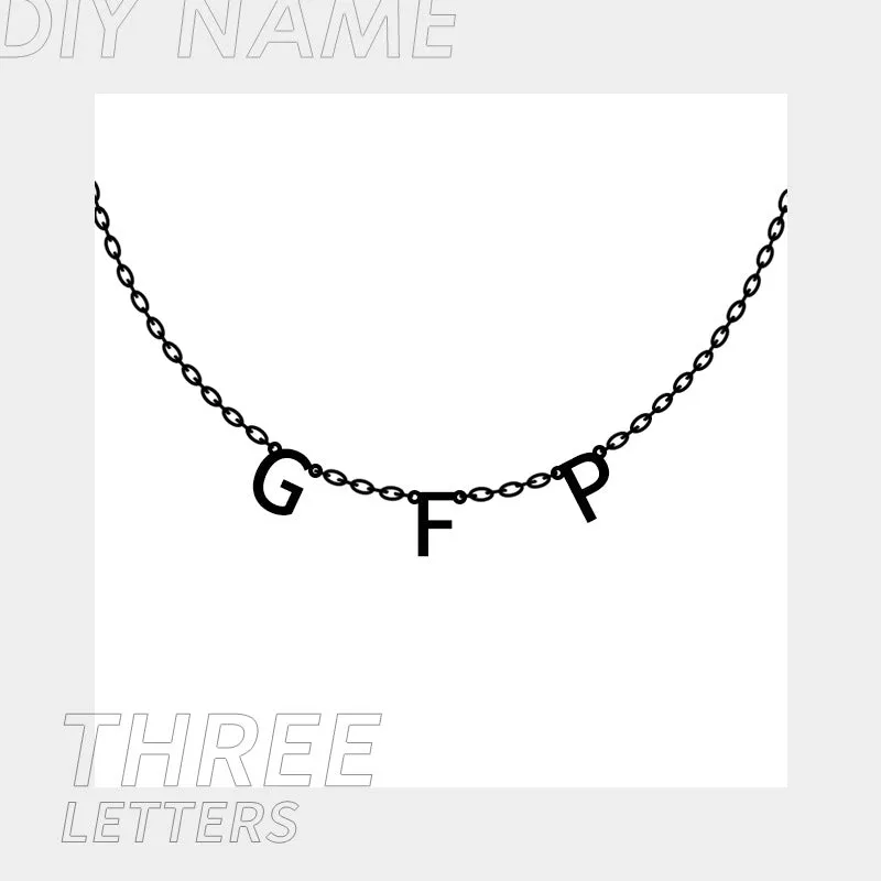 Personalised name necklace with custom initials in 14K Gold finish on 316L Titanium Steel chain, 40+5 cm adjustable length