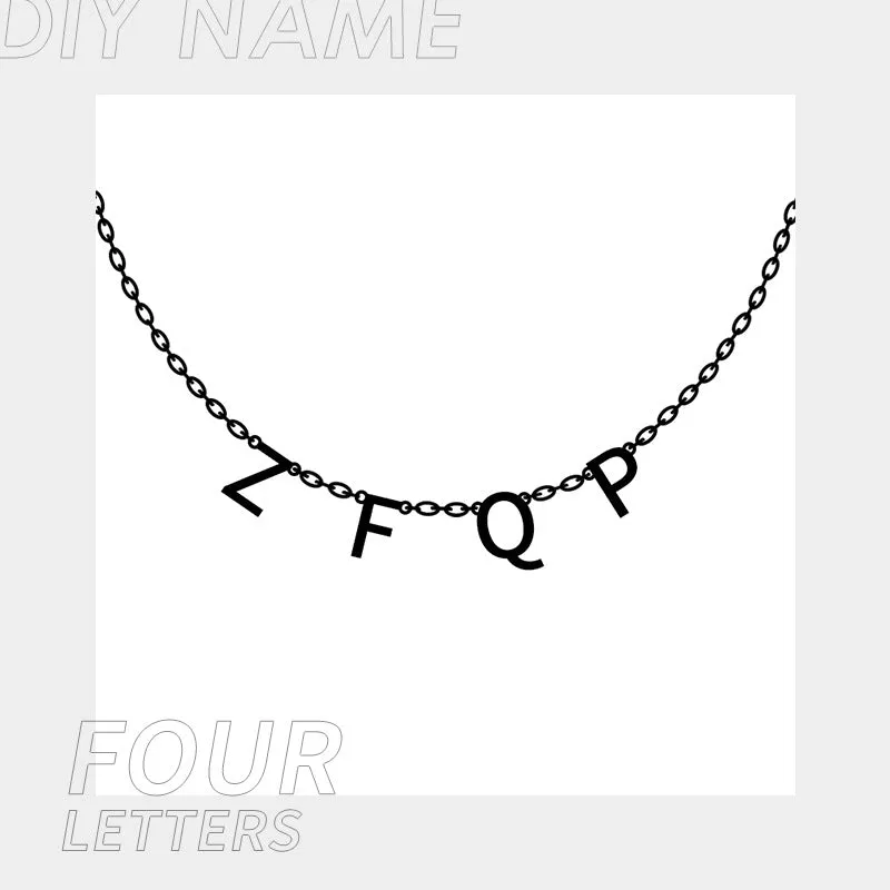 Personalised name necklace with custom initials in 14K Gold finish on 316L Titanium Steel chain, 40+5 cm adjustable length